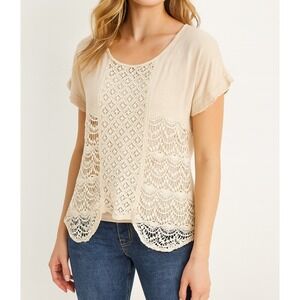 Maurices Womens White Sheer Crochet Lace scoop neck top sz L boho beachy cottage
